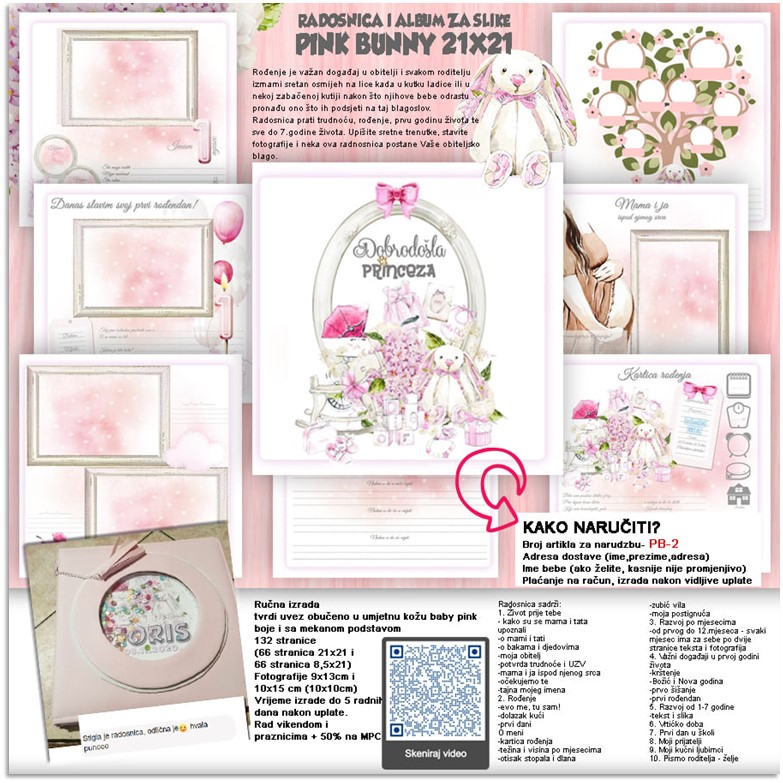 Radosnica i album za slike PINK BUNNY 215×155