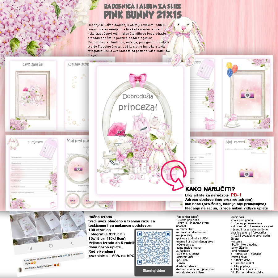 Radosnica i album za slike PINK BUNNY 215×155